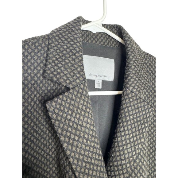 Classiques Entier Black & Gray Diamond Pattern Wool Blend Womens Blazer - Picture 2 of 5